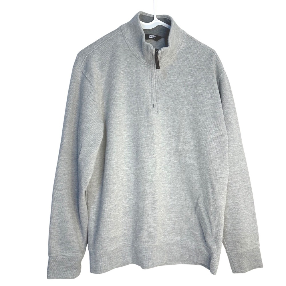 Lands' End Pullover Women M Grey Excellent Quarter Zip Mock Neck Knit Sweater